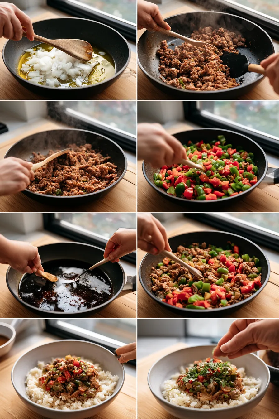 Beef and Pepper Rice Bowls