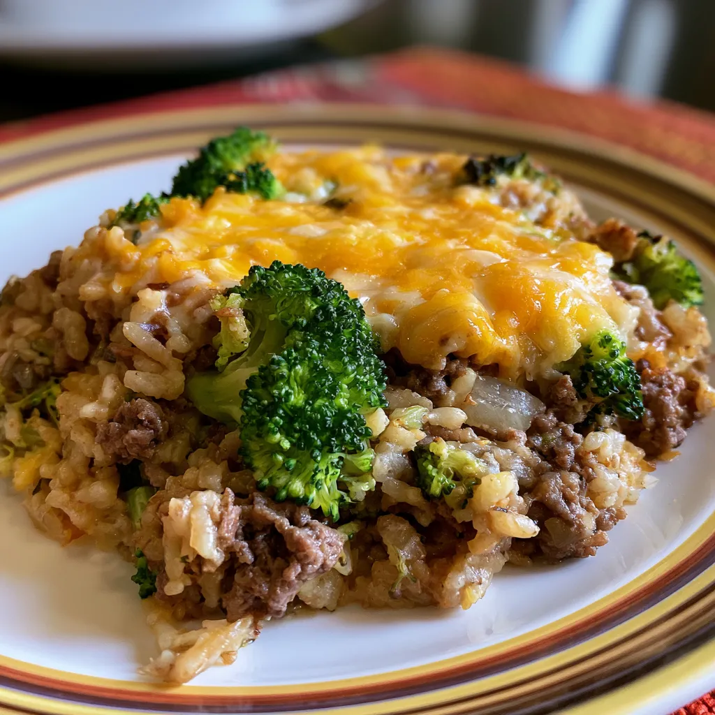 Beefy Broccoli Rice Casserole