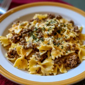 Cajun Cream Cheese Alfredo Bowties with Spiced Ground Beef