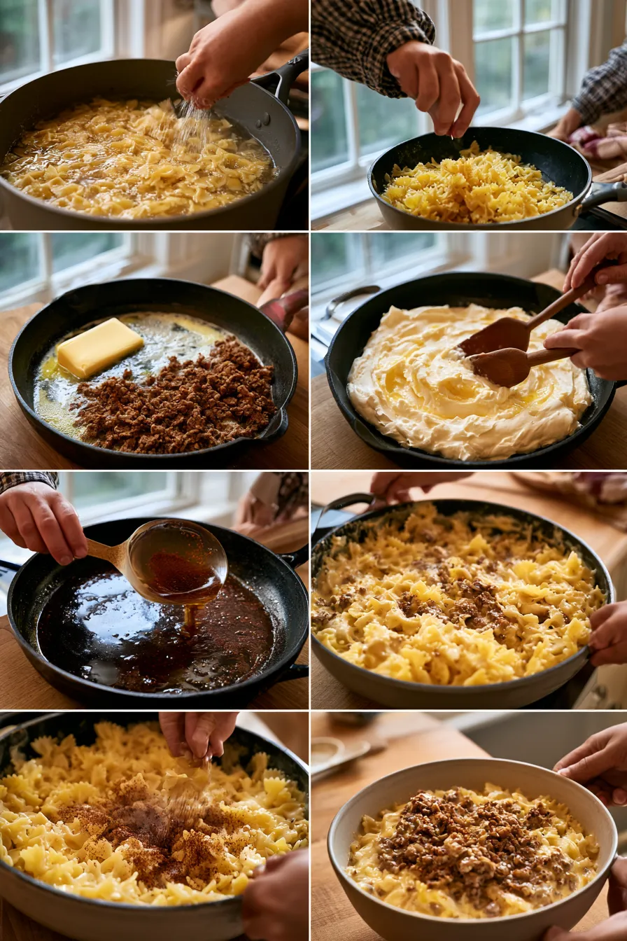 Cajun Cream Cheese Alfredo Bowties with Spiced Ground Beef