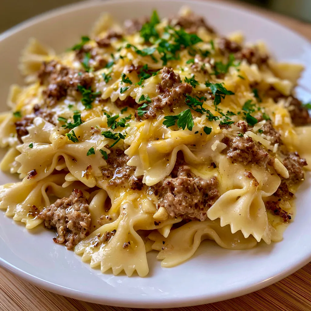 Cheesy Beef and Bowtie Pasta