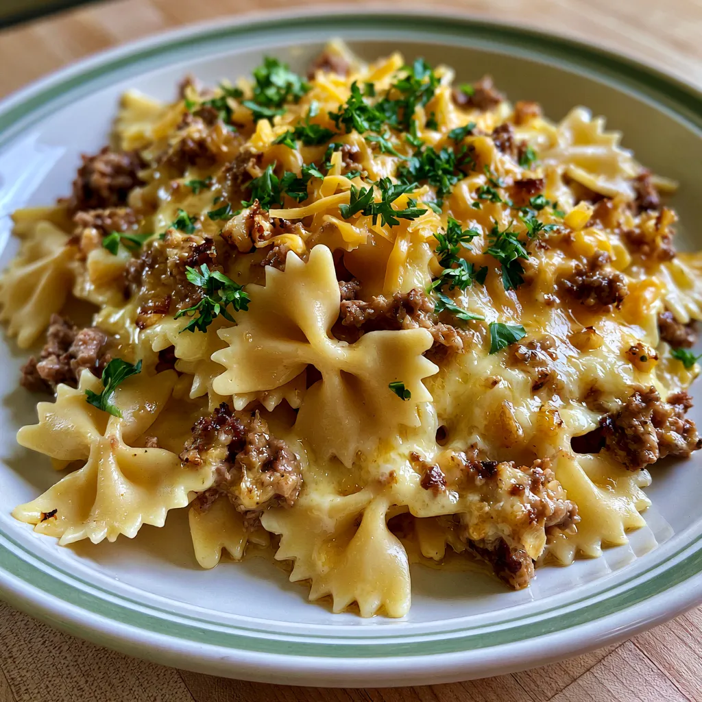 Cheesy Beef and Bowtie Pasta