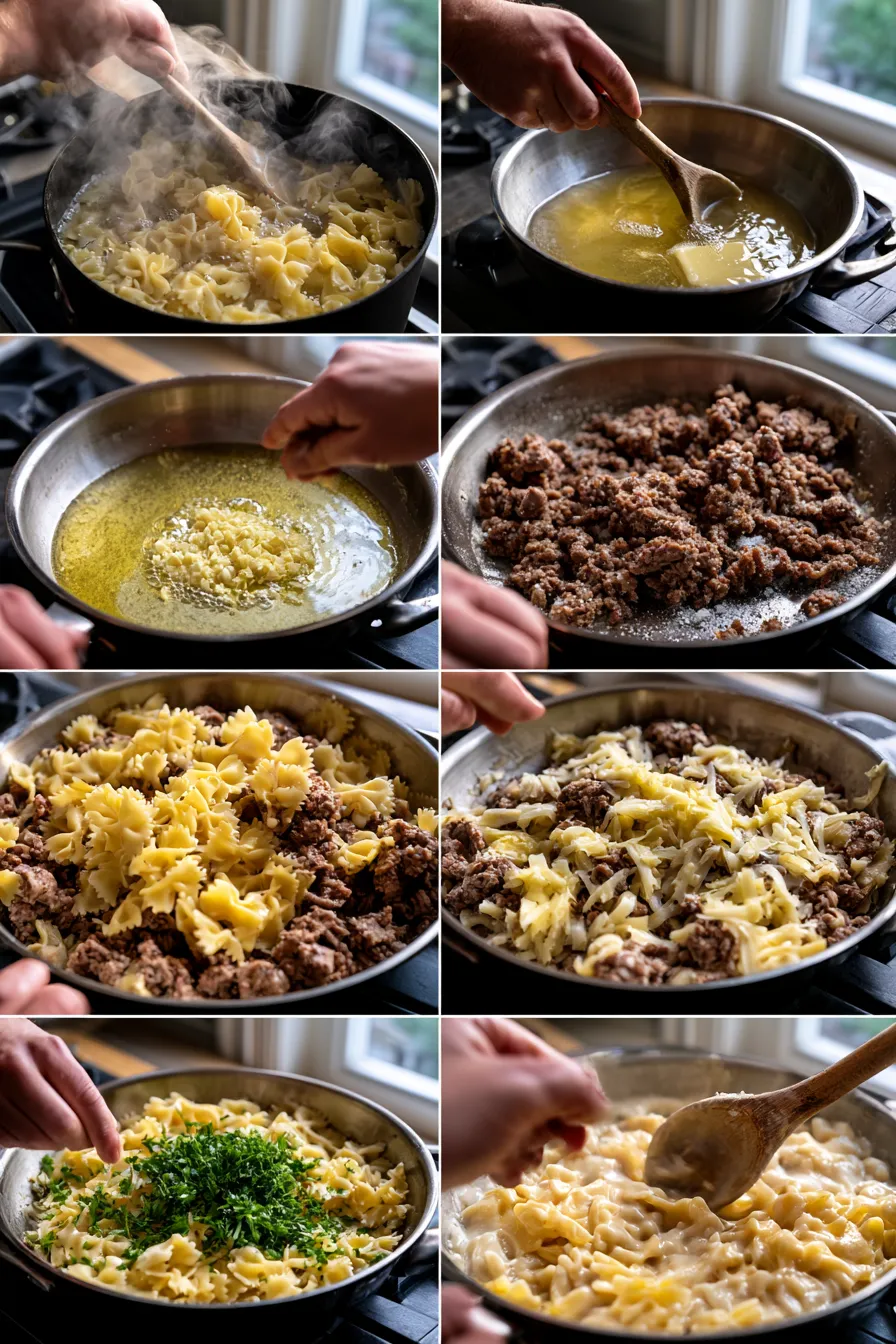 Cheesy Beef and Bowtie Pasta