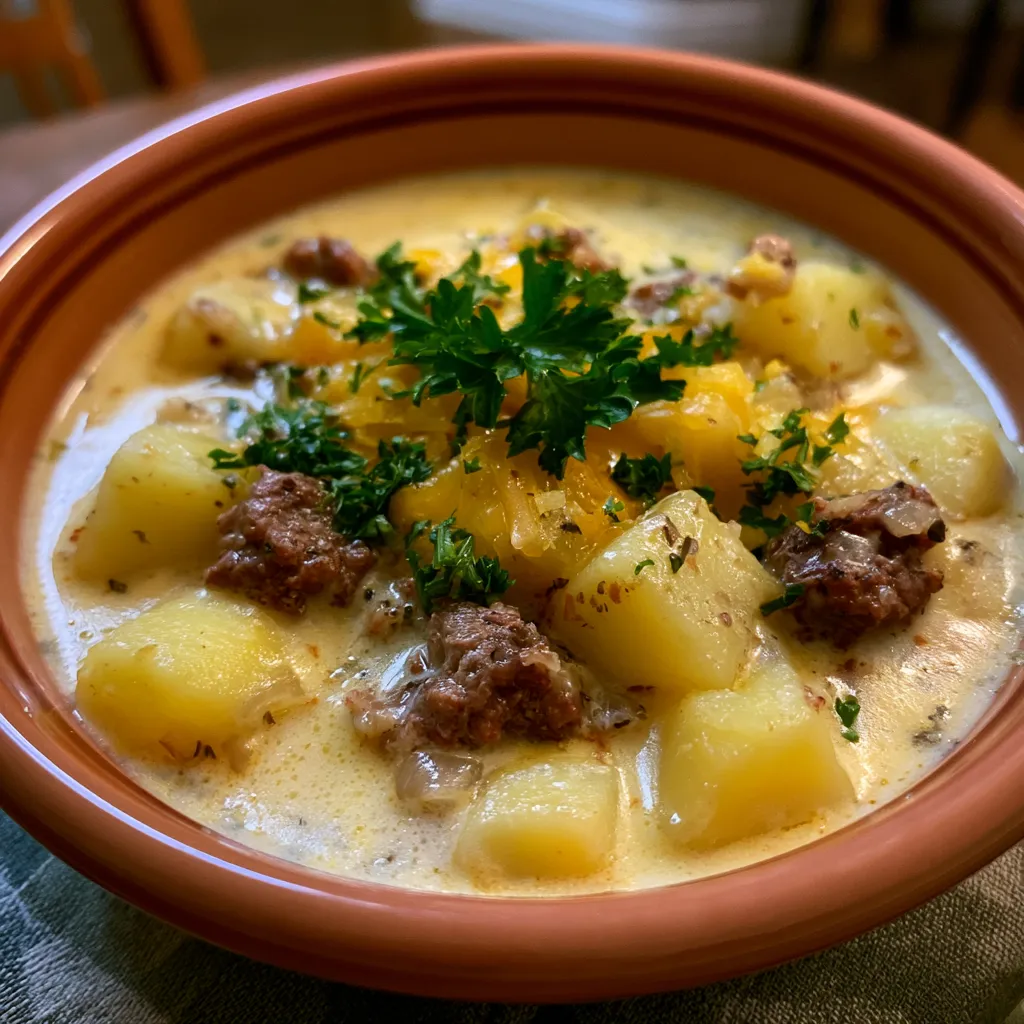 Cheesy Crock Pot Hamburger Potato Soup