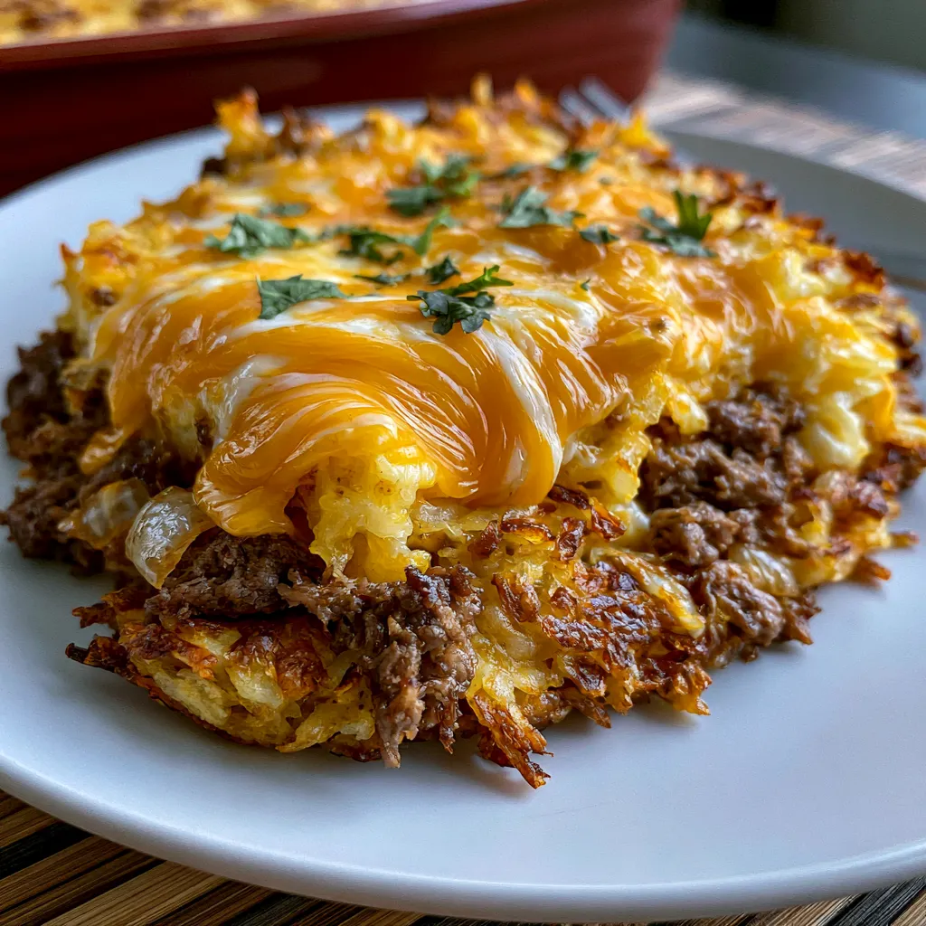 Cheesy Hamburger Hashbrown Casserole