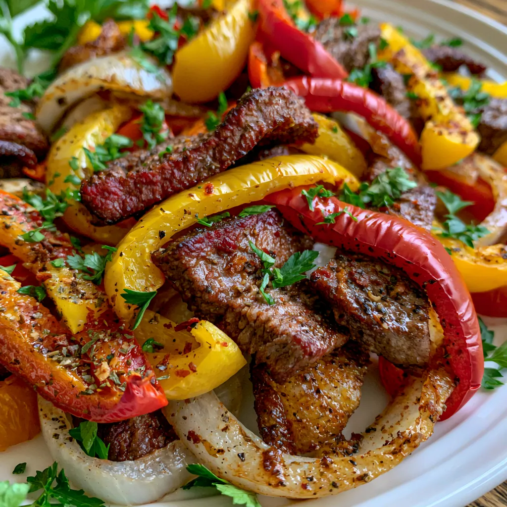 Colorful Sheet Pan Beef and Peppers