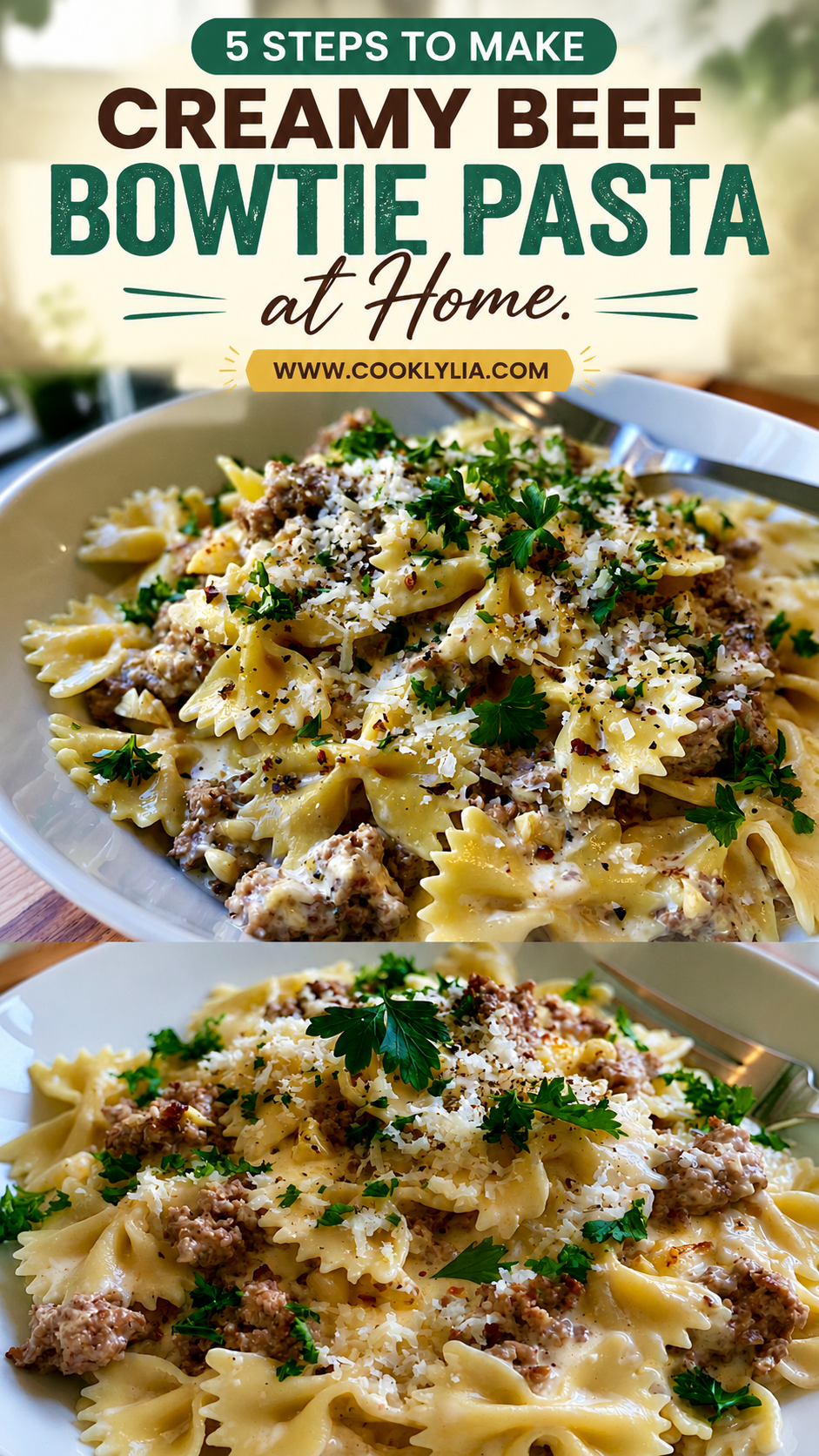 Creamy Parmesan Garlic Beef Bowtie Pasta