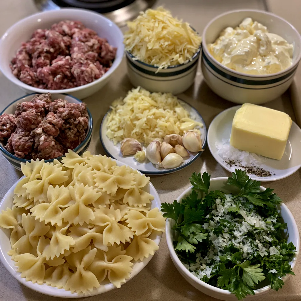 Creamy Parmesan Garlic Beef Bowtie Pasta