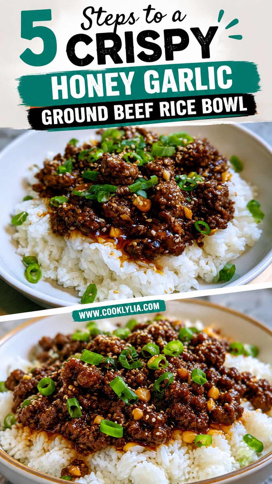 Crispy Honey Garlic Ground Beef Rice Bowl