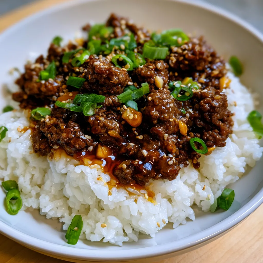 Crispy Honey Garlic Ground Beef Rice Bowl