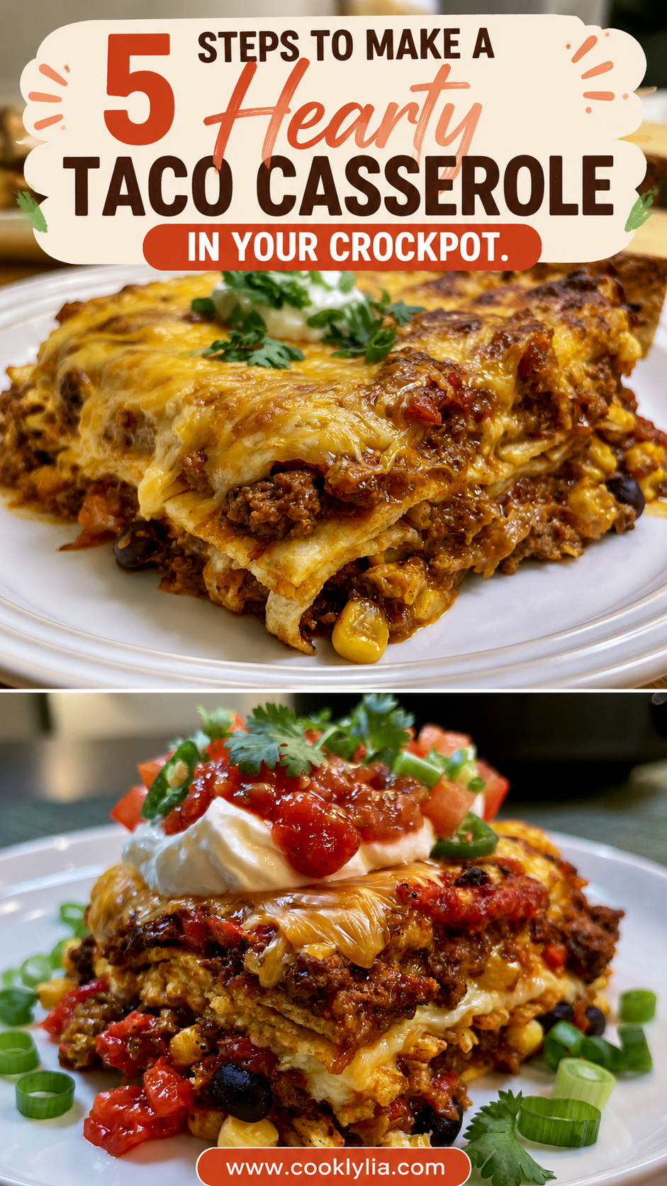 Crockpot Taco Casserole with Ground Beef and Cheese
