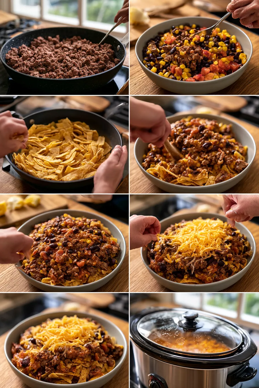 Crockpot Taco Casserole with Ground Beef and Cheese