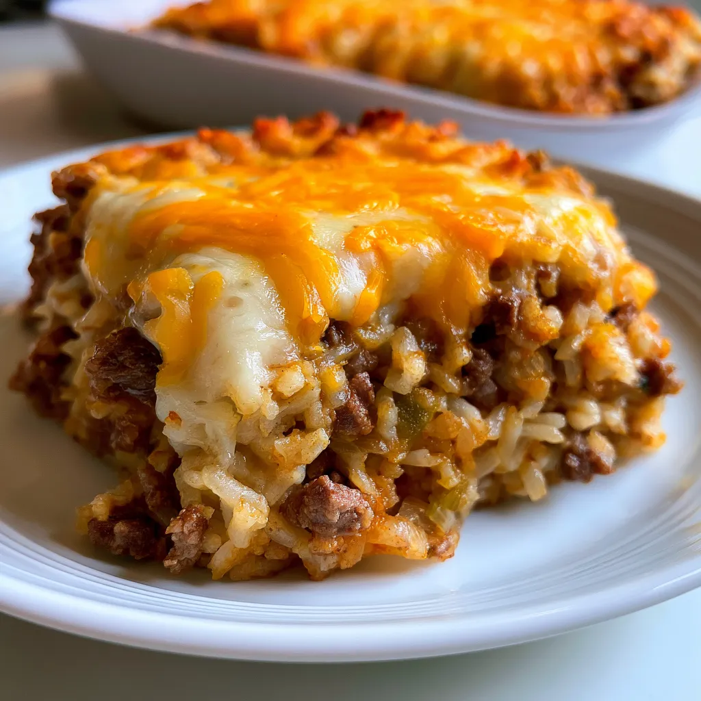 Easy Cheesy Ground Beef and Rice Casserole