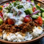 Greek Ground Beef Rice Bowl