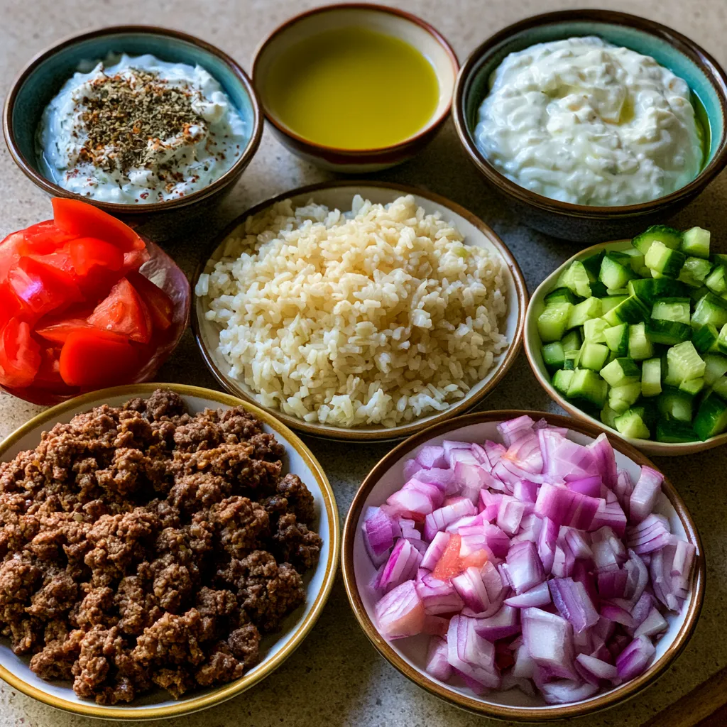 Greek Ground Beef Rice Bowl