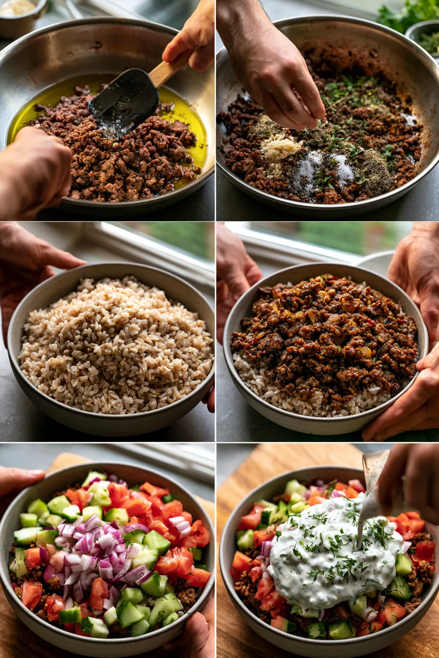Greek Ground Beef Rice Bowl