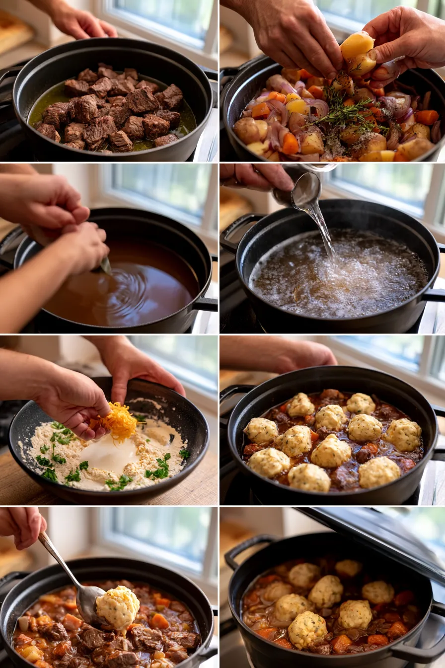 Hearty Beef Stew with Cheddar Herb Dumplings