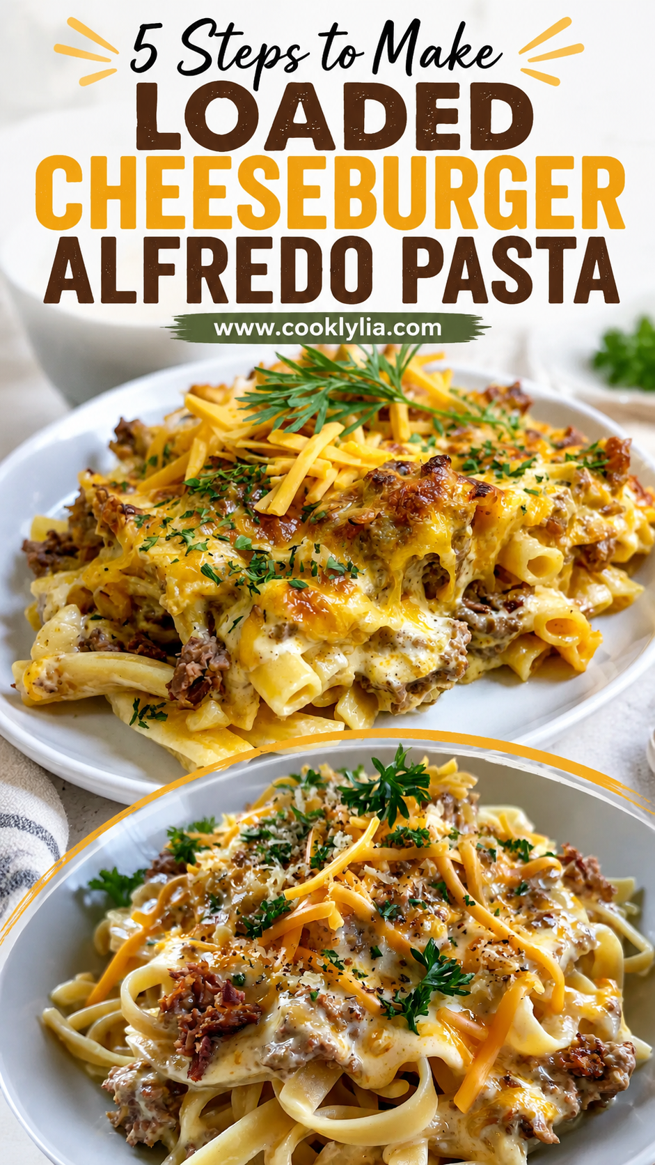 Loaded Cheeseburger Alfredo Pasta