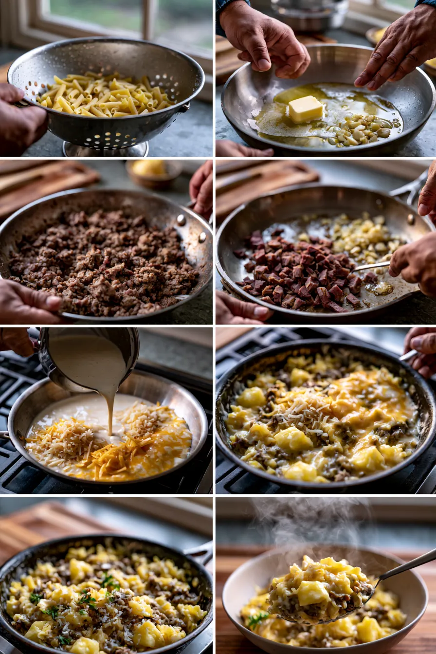 Loaded Cheeseburger Alfredo Pasta