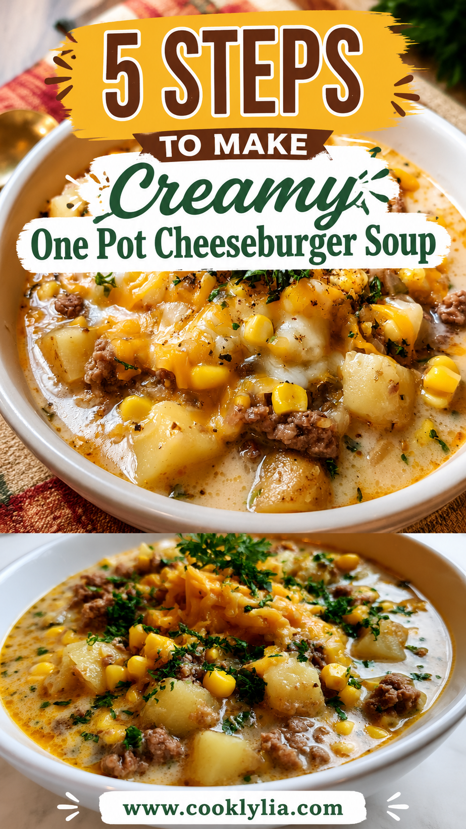 One Pot Cheeseburger Soup with Cheddar