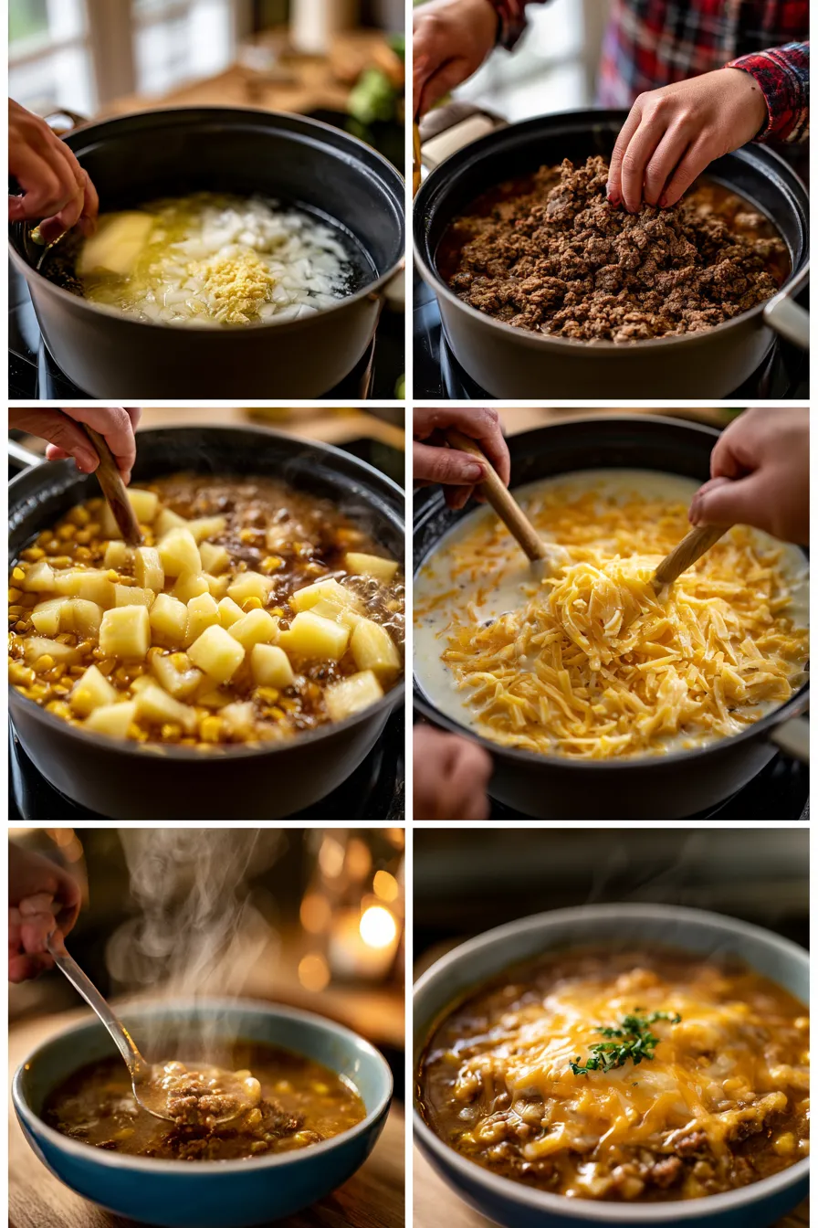 One Pot Cheeseburger Soup with Cheddar