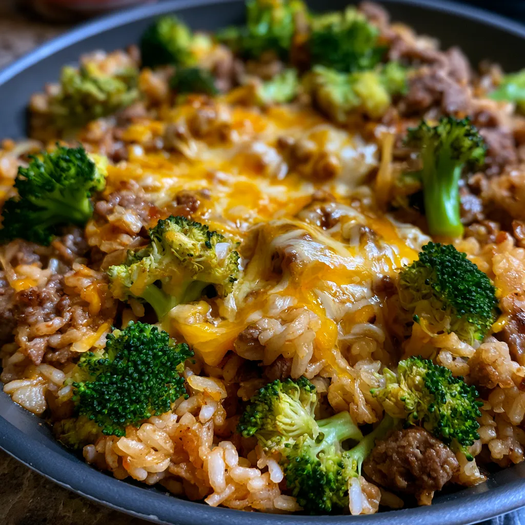 cheesy beef broccoli and rice skillet