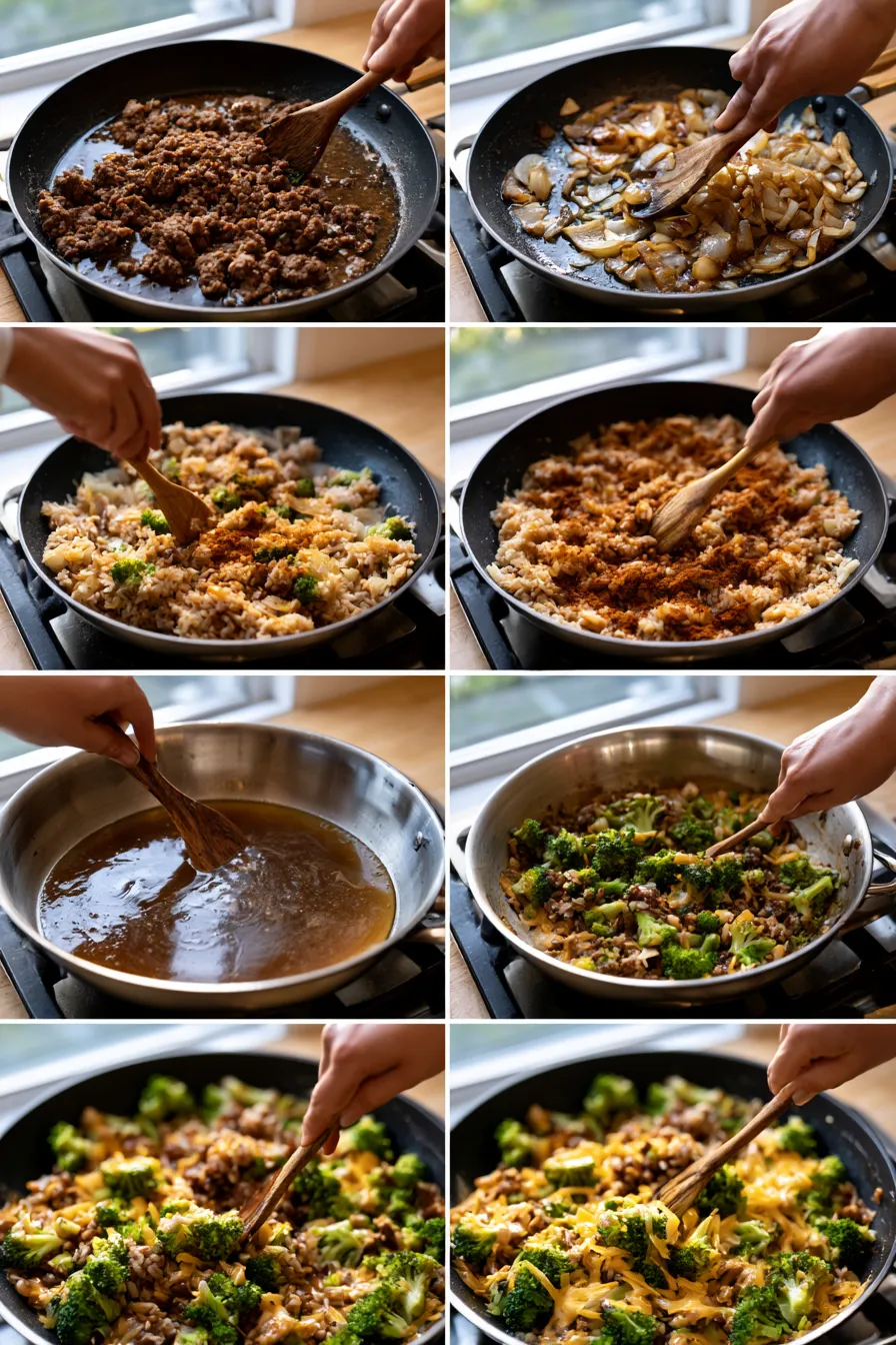cheesy beef broccoli and rice skillet