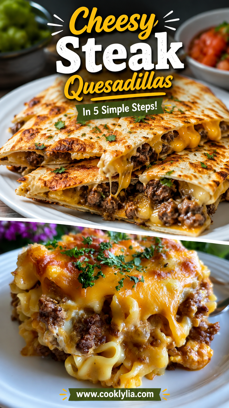 cheesy steak quesadilla with chipotle lime sauce