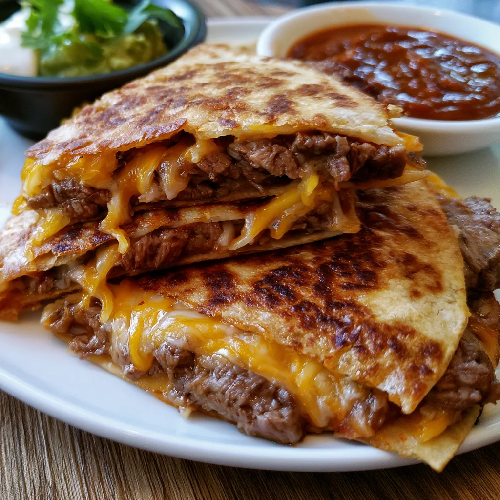 cheesy steak quesadilla with chipotle lime sauce