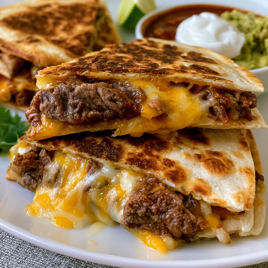 cheesy steak quesadilla with chipotle lime sauce