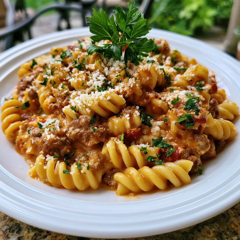 one pot creamy tomato beef pasta