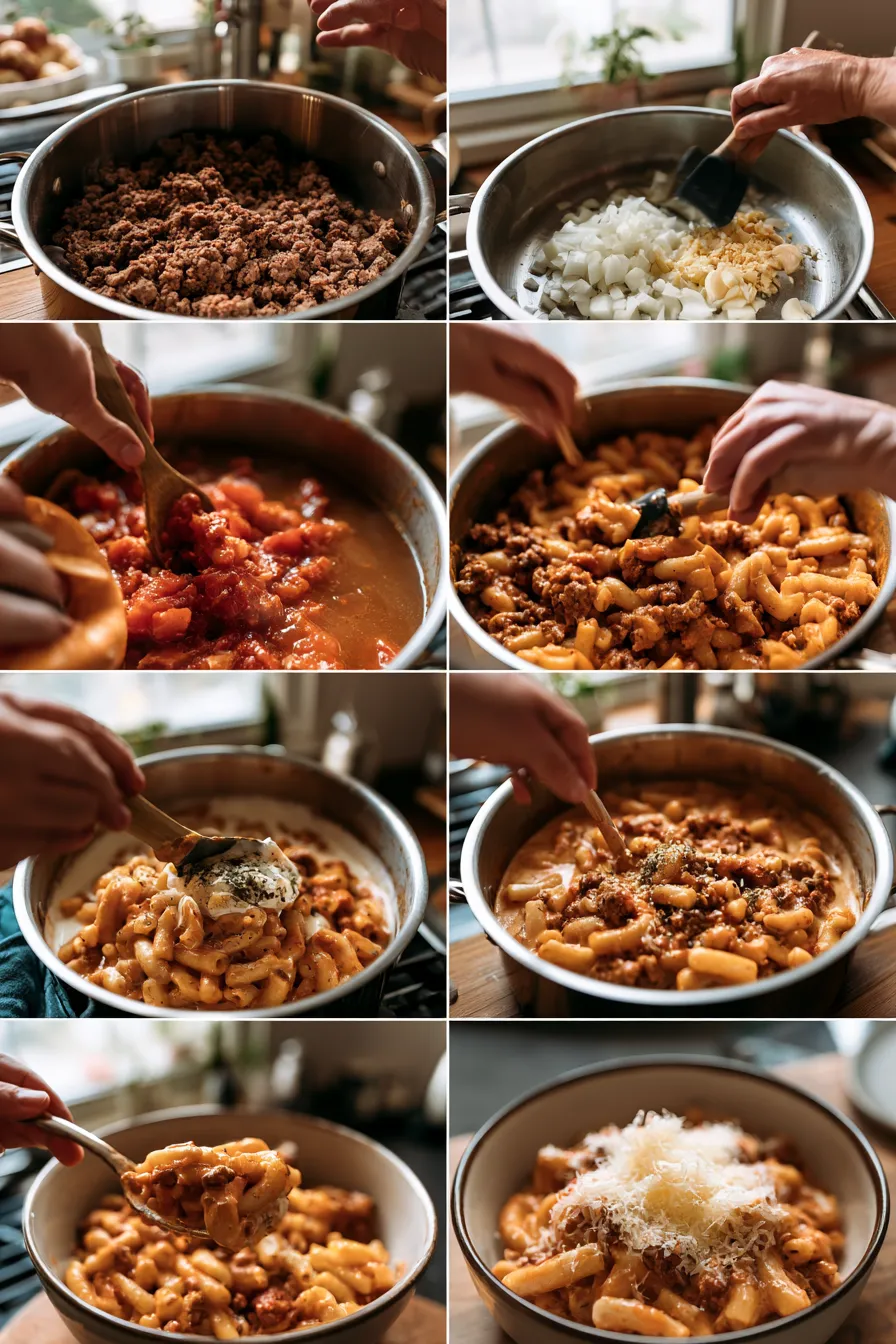 one pot creamy tomato beef pasta