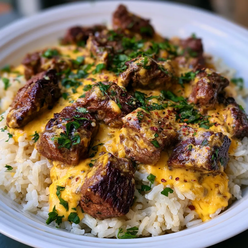 steak queso rice