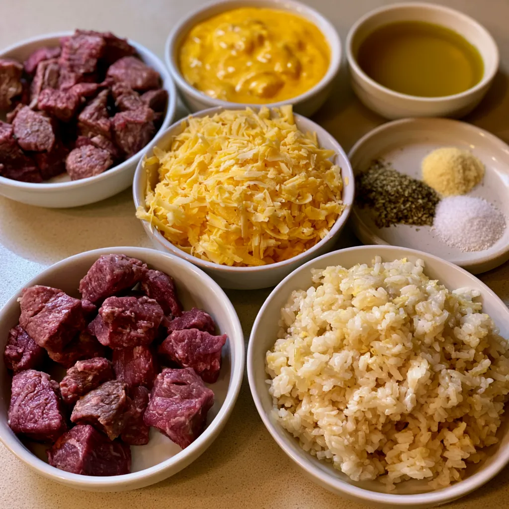 steak queso rice